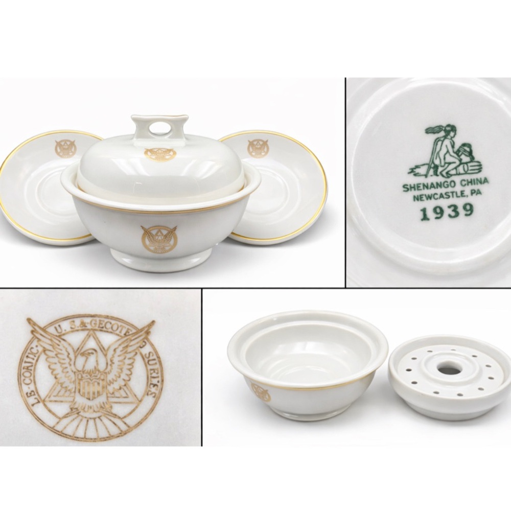 1939 US Coast & Geodetic Survey Shenango China Butter Dish & Saucer Set Pre NOAA